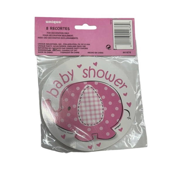 8 baby shower cutout decorations. Pink and white colored new in packaging! - Picture 3 of 3